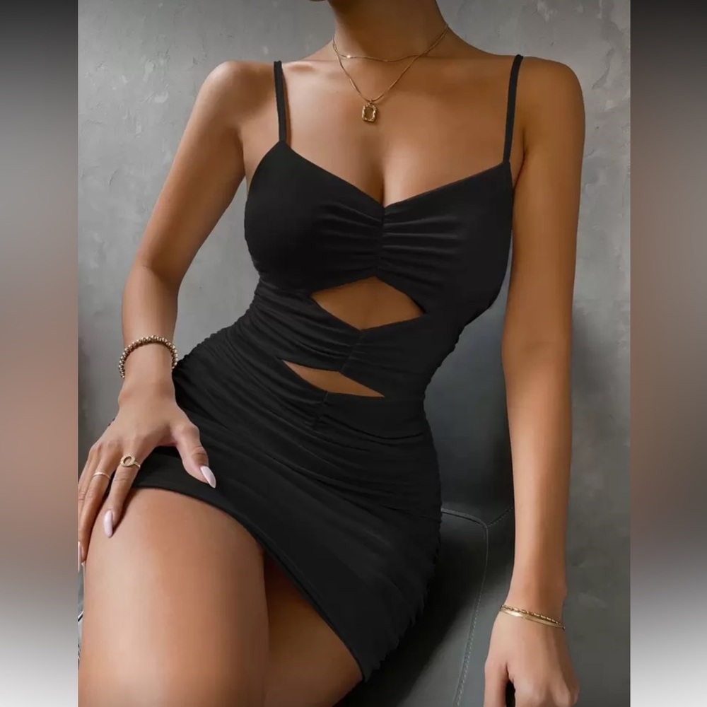 Black Cut-Out Spaghetti Strap Dress
